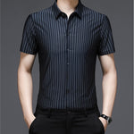 Brabora Woodpecker Silk Men’s Shirt Short Sleeve Vinylon Summer Top for Middle-Aged Men