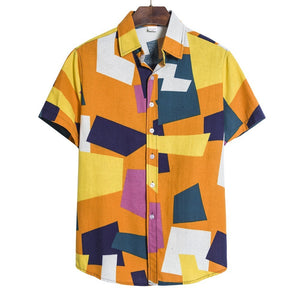 Brabora Men’s Geometric Print Shirt Loose Fit Cotton Blend Short Sleeve Casual Top