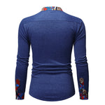 Brabora Men’s African Style Shirt Long Sleeve Color-Block Polyester Casual Top