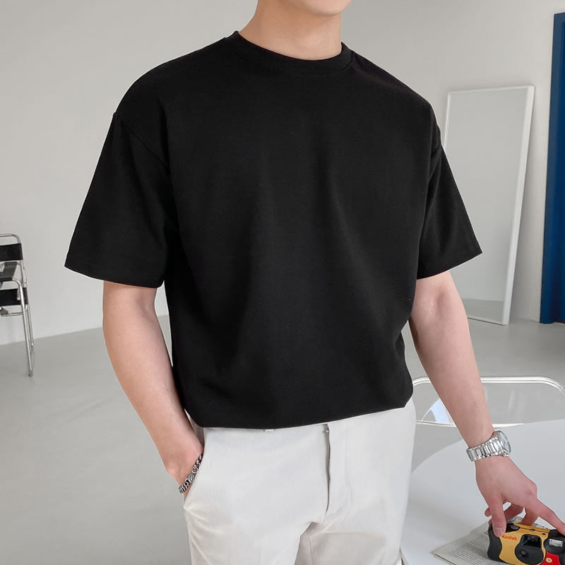 Brabora Men’s Loose Solid Color T-Shirt Summer Thin Cotton Casual Short Sleeve Top