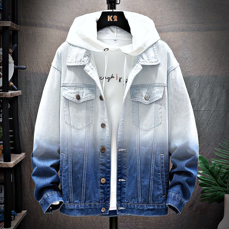 Brabora Men’s Denim Jacket Slim Fit Lapel Long Sleeve Casual Student Outerwear
