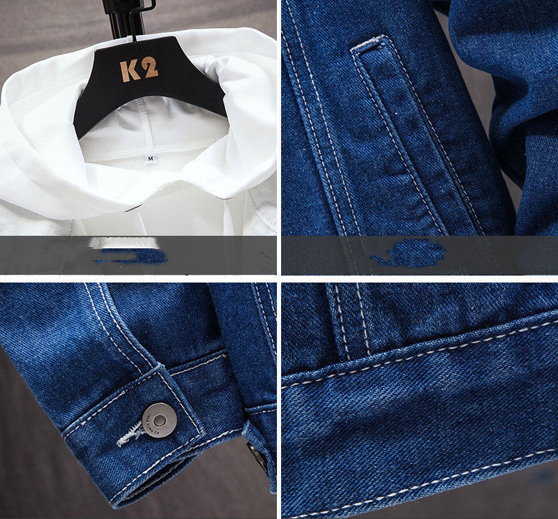 Brabora Men’s Denim Jacket Slim Fit Lapel Long Sleeve Casual Student Outerwear