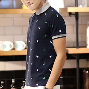 Brabora Men’s Short Sleeve Polo T-Shirt Summer Thin Lapel Tee with Fawn Print