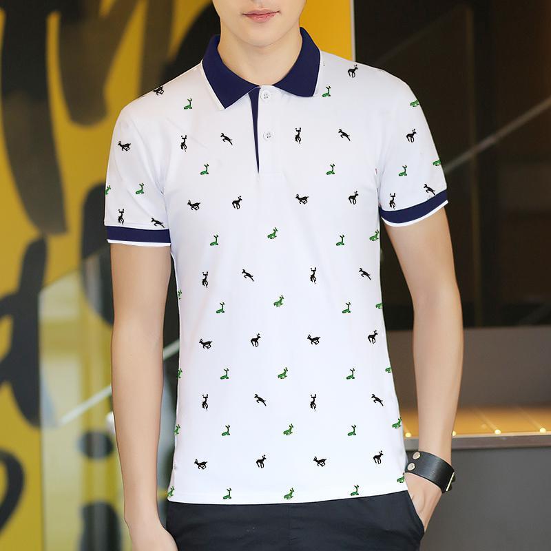 Brabora Men’s Short Sleeve Polo T-Shirt Summer Thin Lapel Tee with Fawn Print