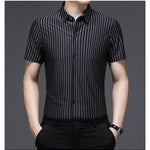Brabora Woodpecker Silk Men’s Shirt Short Sleeve Vinylon Summer Top for Middle-Aged Men