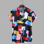 Brabora Men’s Geometric Print Shirt Loose Fit Cotton Blend Short Sleeve Casual Top