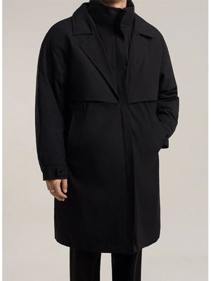 Brabora Men’s Winter Trench Coat Korean Style Mid-Length Cotton Lapel Overcoat
