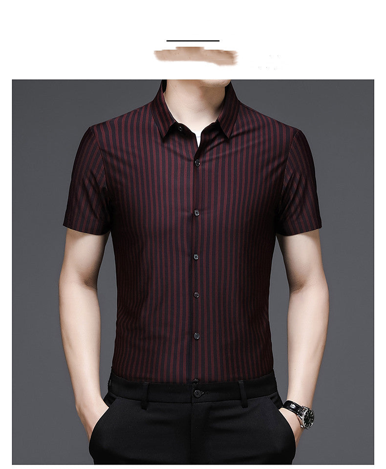 Brabora Woodpecker Silk Men’s Shirt Short Sleeve Vinylon Summer Top for Middle-Aged Men