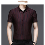 Brabora Woodpecker Silk Men’s Shirt Short Sleeve Vinylon Summer Top for Middle-Aged Men