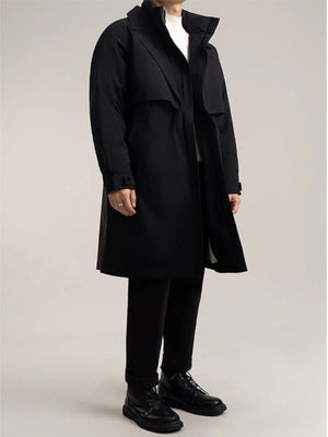 Brabora Men’s Winter Trench Coat Korean Style Mid-Length Cotton Lapel Overcoat