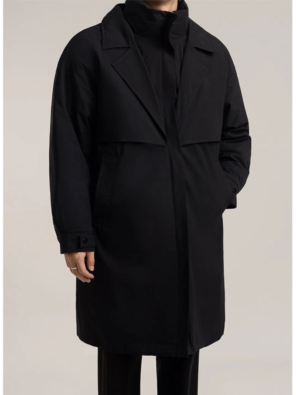 Brabora Men’s Winter Trench Coat Korean Style Mid-Length Cotton Lapel Overcoat